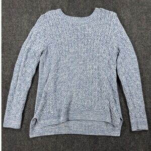 Jeanne Pierre Womens Blue Marled Cable Knit Cotton Sweater High Low Hem Large